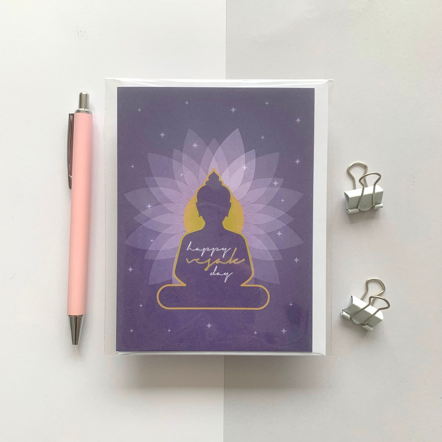 Seconds Happy Vesak Day - Buddha Greeting Card | Purple Lotus Design
