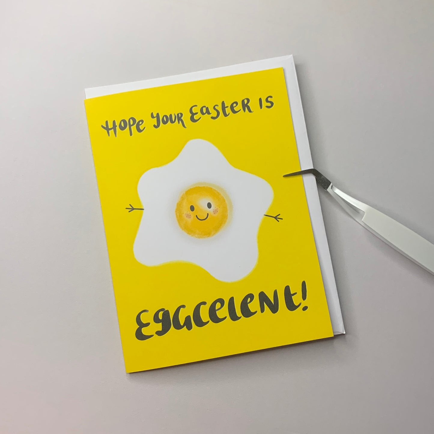 Punny Easter Greeting Card with Happy Fried Egg - Hope Your Easter is Eggcelent!