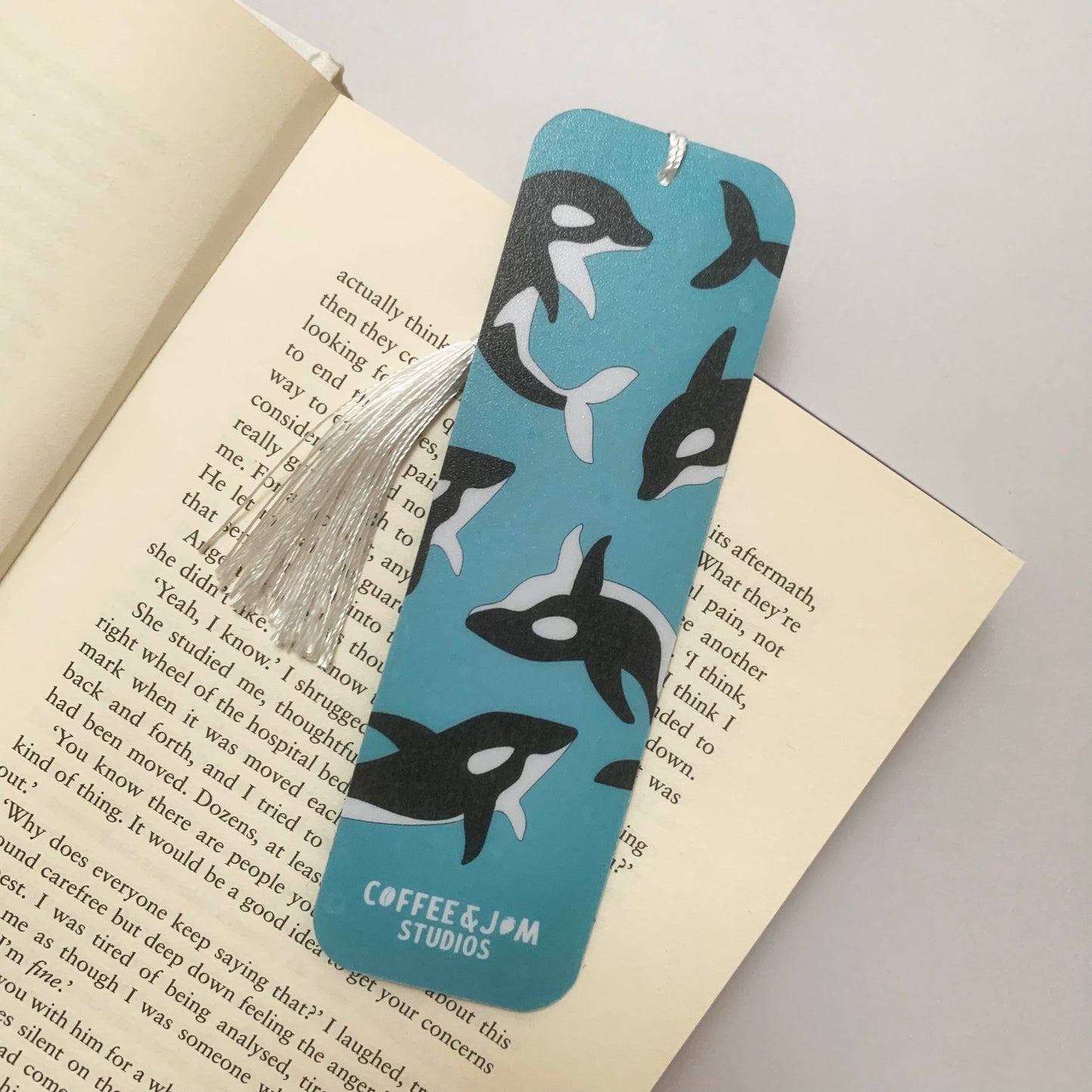 🐋 Orca Whale Recycled Bookmark with Tassel – Matte Finish