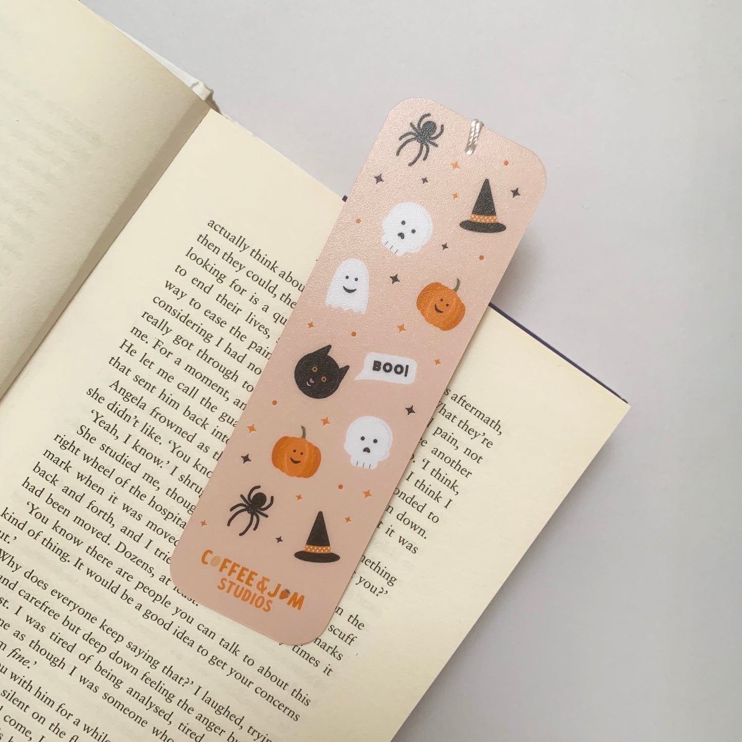 📖 Pastel Halloween Recycled Bookmark with Tassel – "Boo!" Ghosts & Pumpkins – Matte Finish