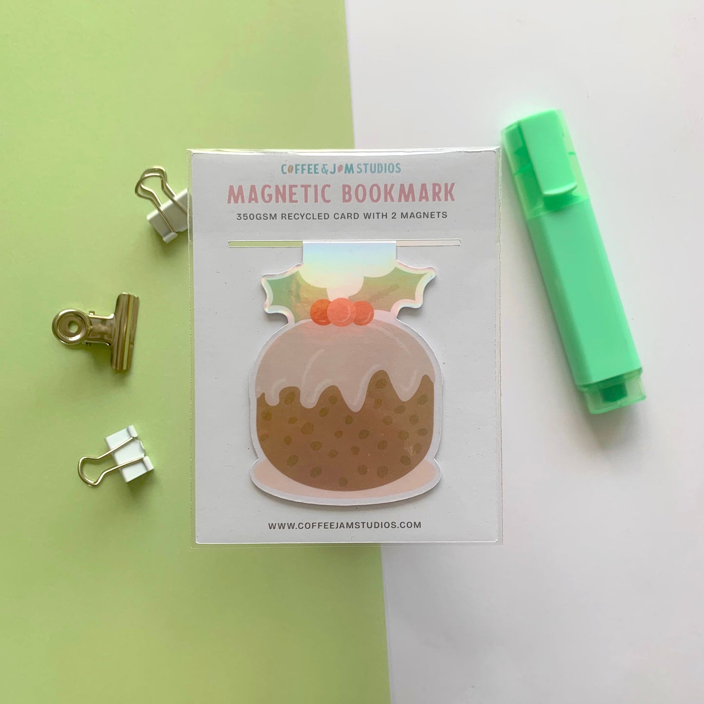 🎄🍮 Christmas Pudding & Pages – Recycled Magnetic Bookmark