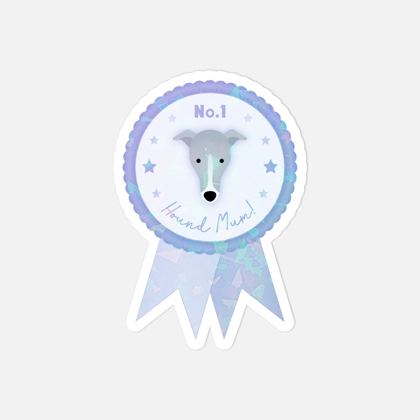 Sticker with a dog illustration and 'No. 1 Hound Mind' text on a light gray background