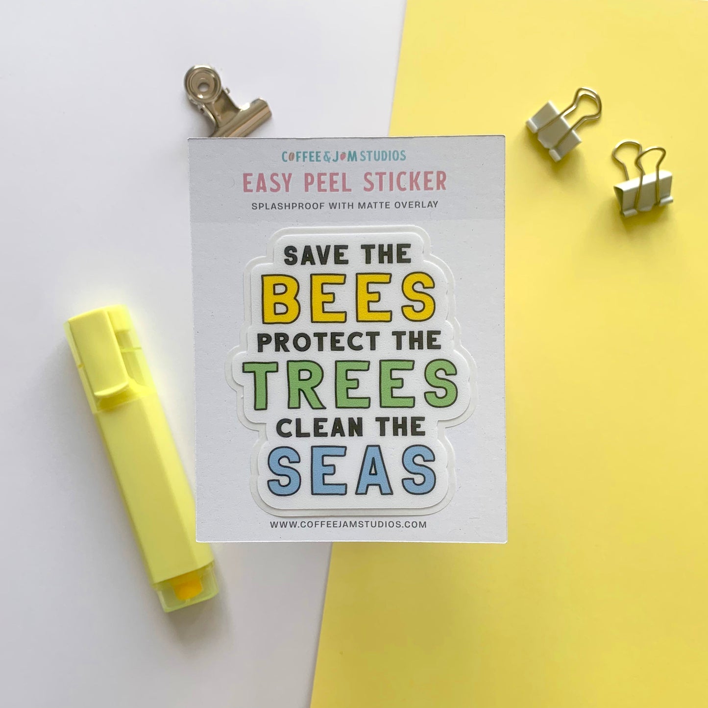 🌍 Bees Trees Seas – Easy Peel Sticker with Matte Overlay