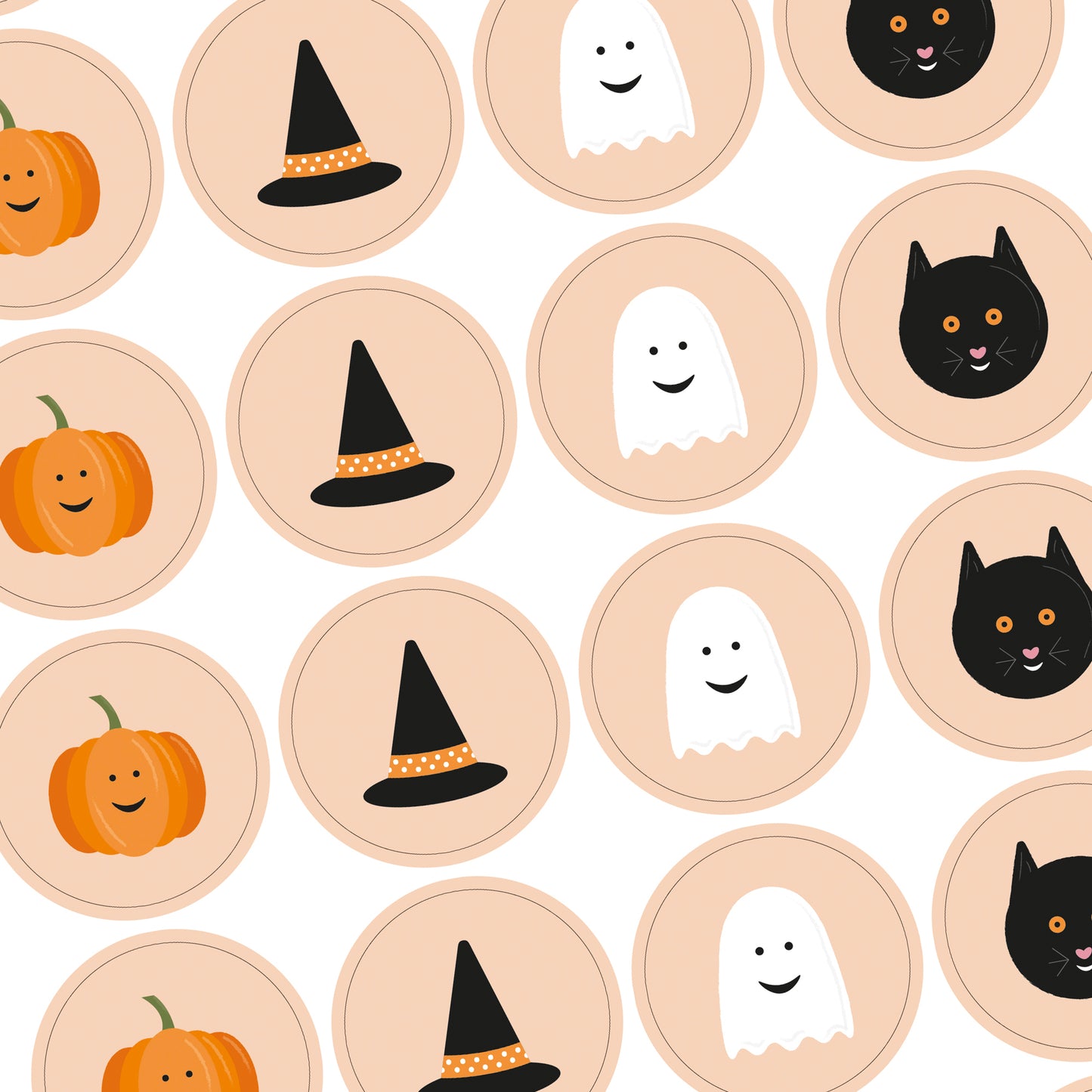 👻 A4 Sticker Sheet of 24 Halloween Stickers – Pumpkin, Witch Hat, Ghost & Black Cat