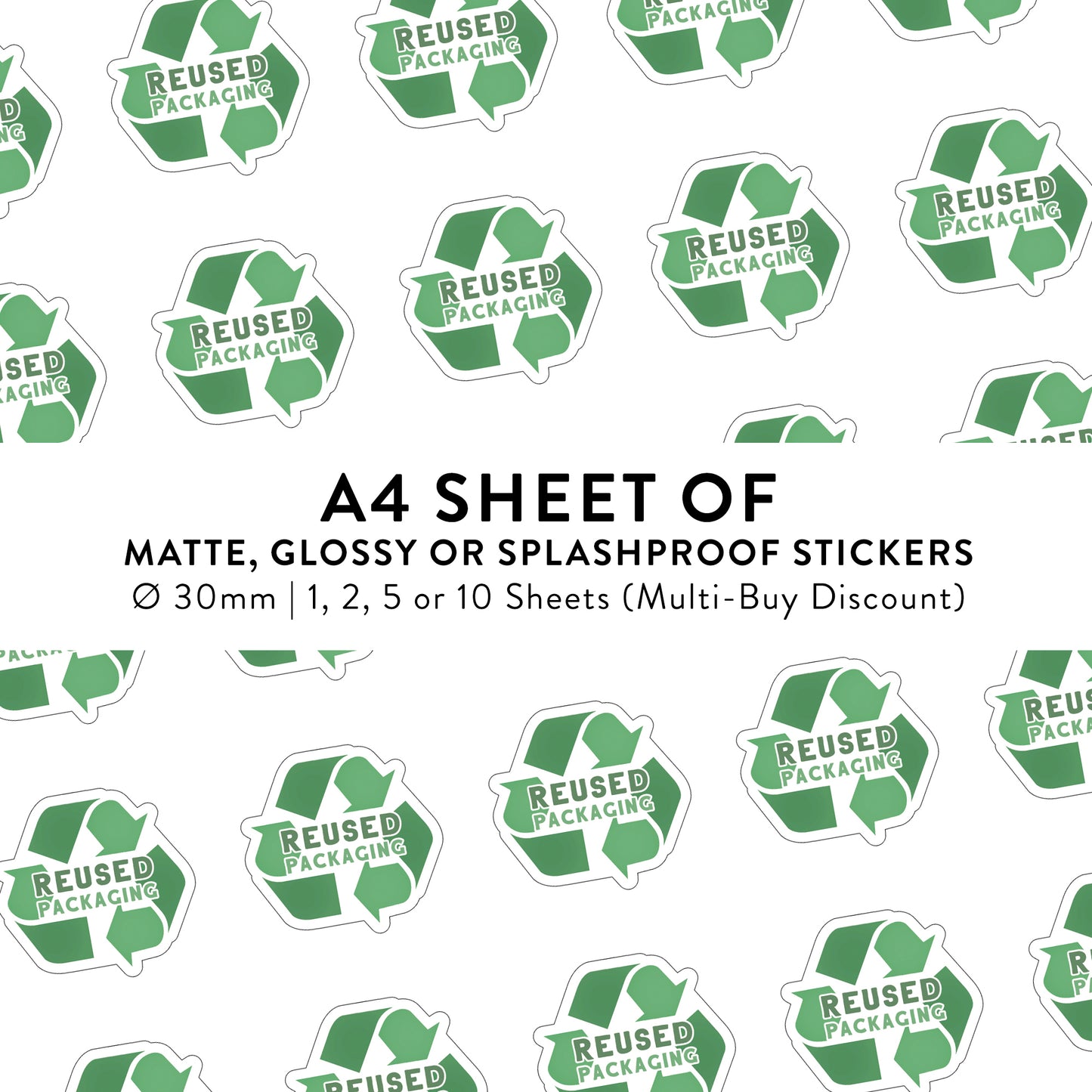 ♻️ A4 Sheet of 35 ø 30 mm Reused Packaging - Matte/Glossy Splashproof Stickers – Business Packaging