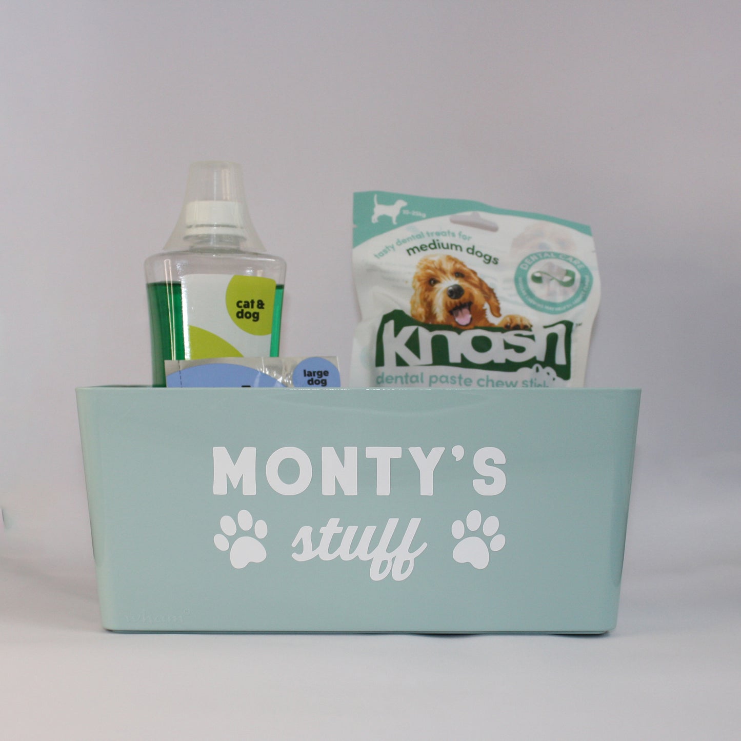 🧸 Personalised Dog Stuff / Toys / Supplies Plastic Container Box Basket | Great for Shampoo, Bits & Bobs, Tablets | Gift for Dog Mum / Dog Dad
