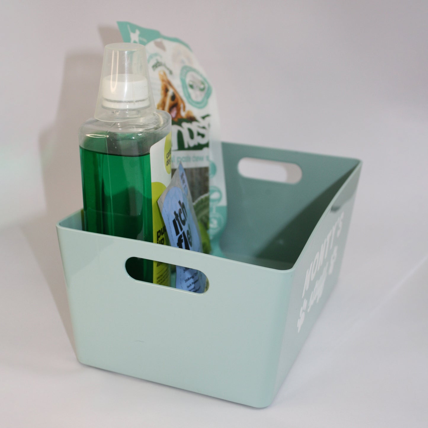 🧸 Personalised Dog Stuff / Toys / Supplies Plastic Container Box Basket | Great for Shampoo, Bits & Bobs, Tablets | Gift for Dog Mum / Dog Dad