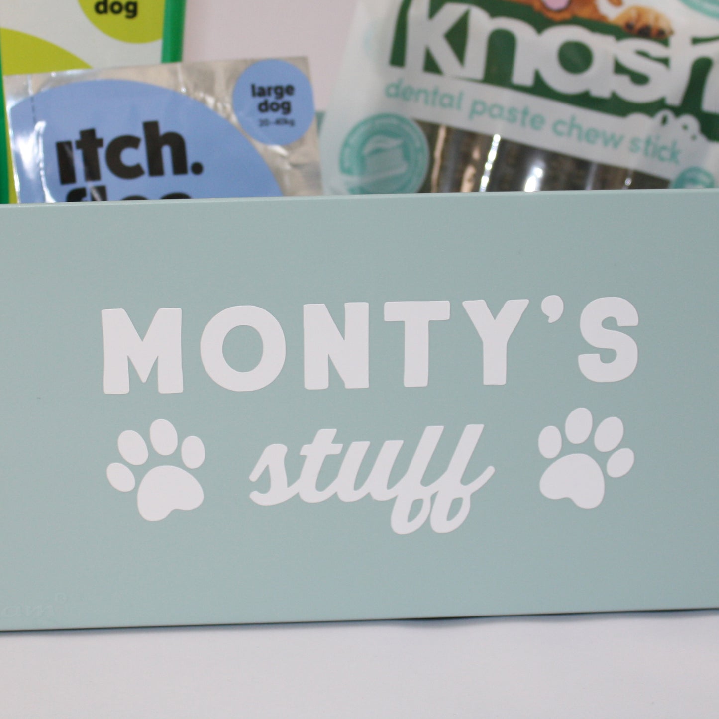 🧸 Personalised Dog Stuff / Toys / Supplies Plastic Container Box Basket | Great for Shampoo, Bits & Bobs, Tablets | Gift for Dog Mum / Dog Dad