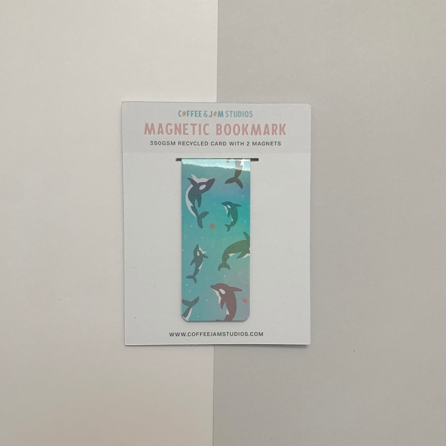 🐋 Swimming with Orcas - Mini Recycled Magnetic Bookmark