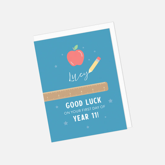 🎒 Personalised Good Luck Card – First Day of School | Custom Name & Year