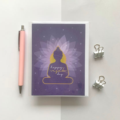 Seconds Happy Vesak Day - Buddha Greeting Card | Purple Lotus Design