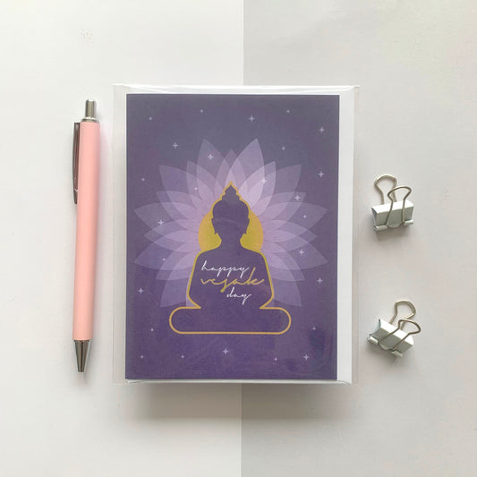 Seconds Happy Vesak Day - Buddha Greeting Card | Purple Lotus Design
