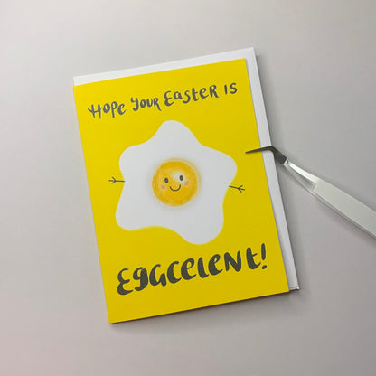Punny Easter Greeting Card with Happy Fried Egg - Hope Your Easter is Eggcelent!