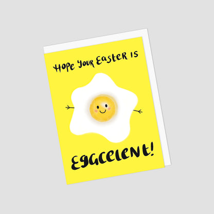 Punny Easter Greeting Card with Happy Fried Egg - Hope Your Easter is Eggcelent!