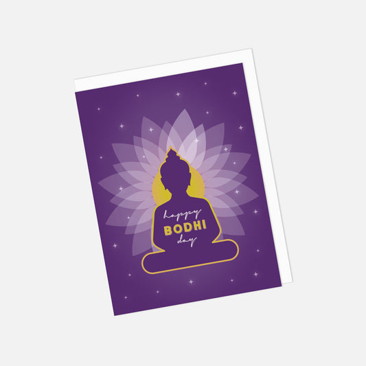 🙏  Happy Bodhi Day - Buddha Greeting Card | Purple Lotus Design