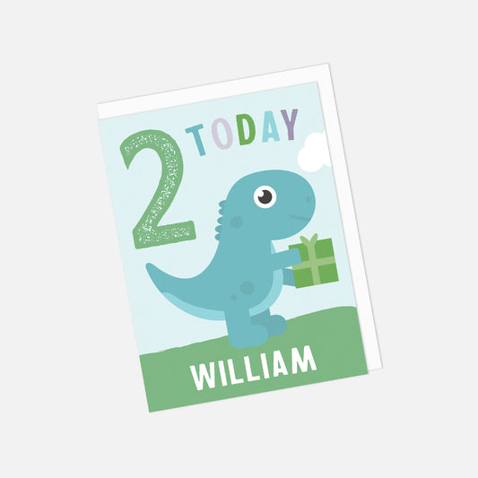 🦖 Personalised Dinosaur Birthday Greeting Card – Custom Age & Name | Cute Dino Design