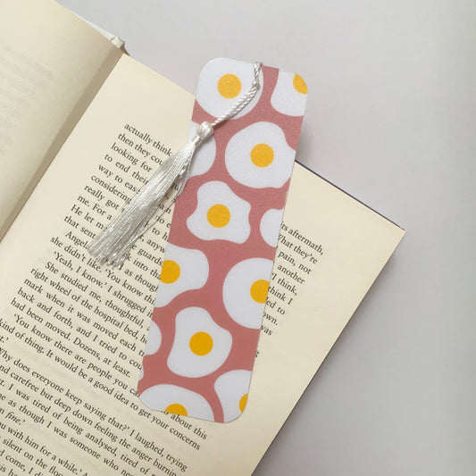 🍳 Fried Egg Pattern Recycled Bookmark with Tassel – Matte Finish