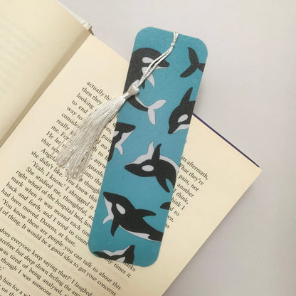🐋 Orca Whale Recycled Bookmark with Tassel – Matte Finish