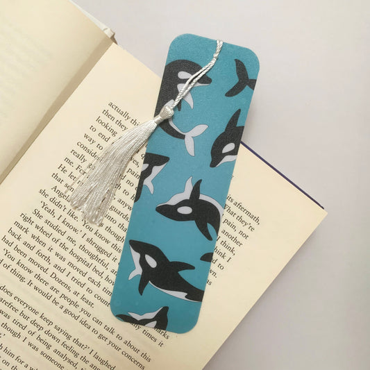 🐋 Orca Whale Recycled Bookmark with Tassel – Matte Finish