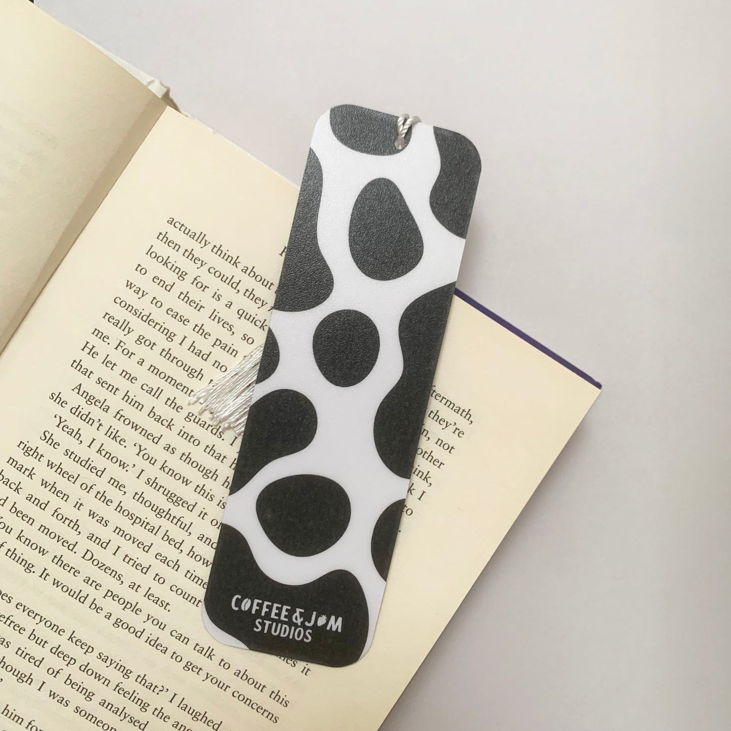 🐄 Cow Print Recycled Bookmark with Tassel – Matte Finish