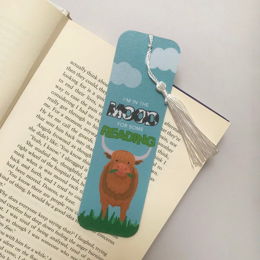 🐮📚 Highland Cow "Moo-d for Reading" Recycled Bookmark with Tassel – Matte Finish
