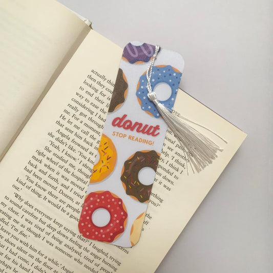 🍩 "Donut Stop Reading!" Recycled Bookmark with Tassel – Matte Finish
