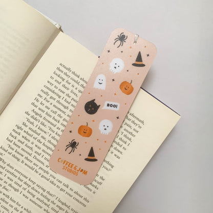 📖 Pastel Halloween Recycled Bookmark with Tassel – "Boo!" Ghosts & Pumpkins – Matte Finish