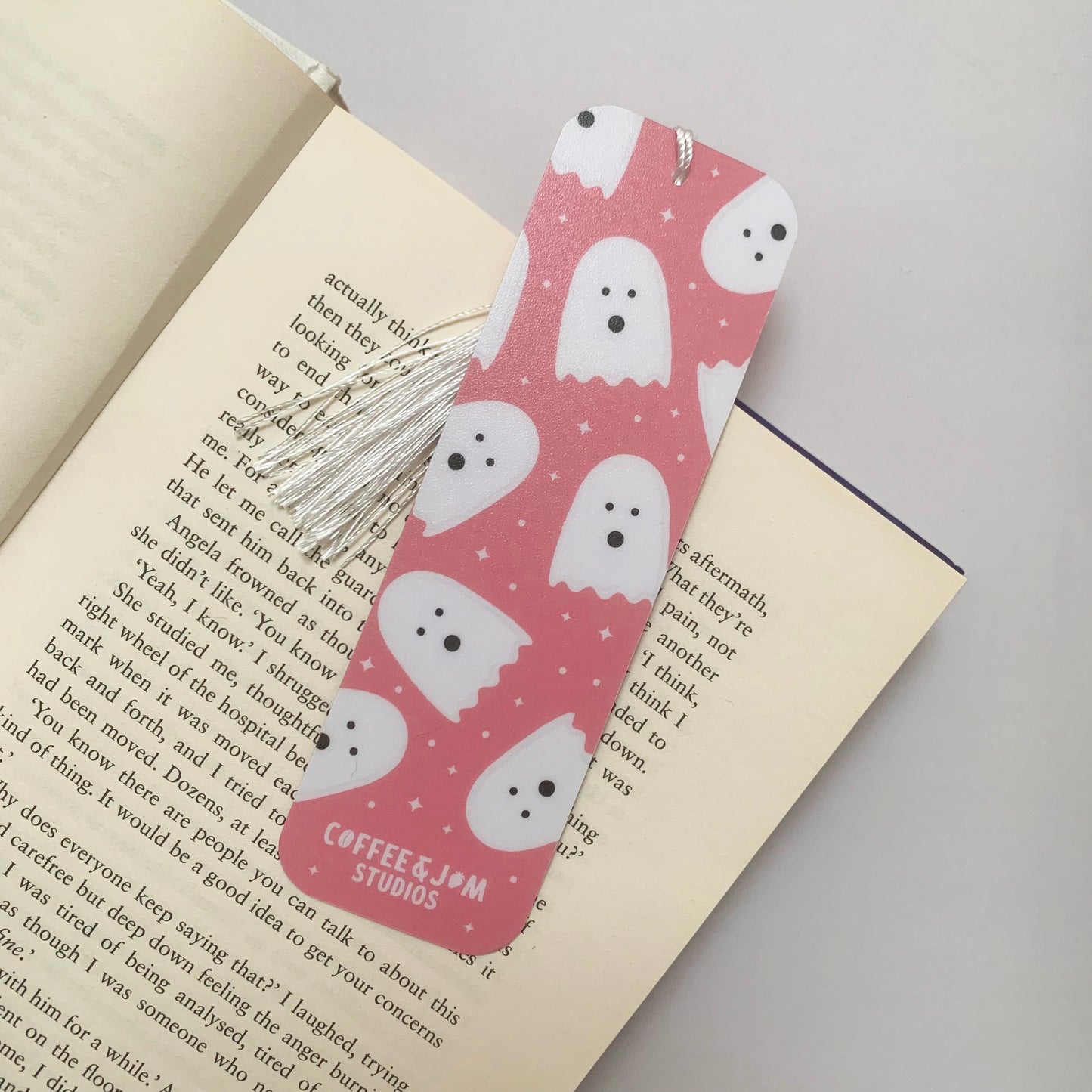 👻 Pink Ghost Recycled Bookmark with Tassel – Cute Halloween Theme – Matte Finish