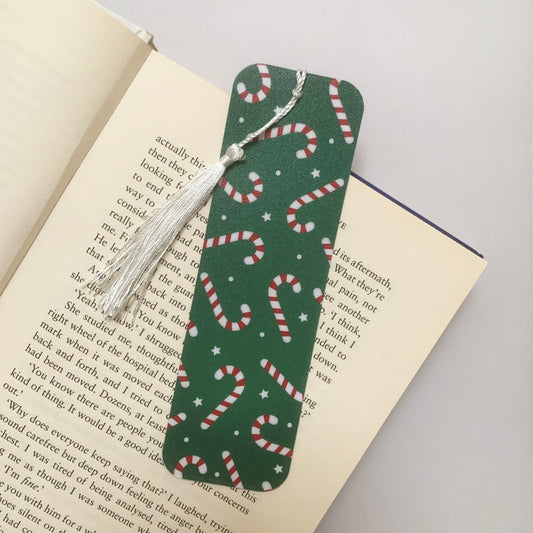 🍬 Candy Cane Christmas Recycled Bookmark with Tassel – Matte Finish