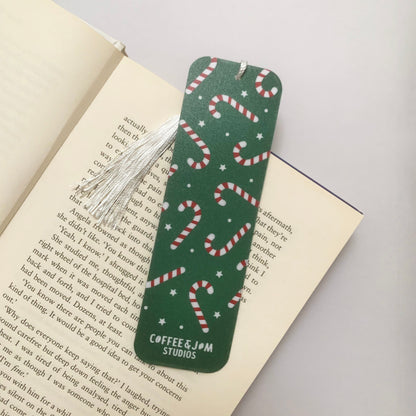🍬 Candy Cane Christmas Recycled Bookmark with Tassel – Matte Finish