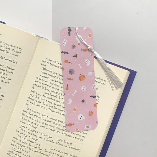 🕷 Pink Halloween Items Recycled Bookmark with Tassel – Matte Finish