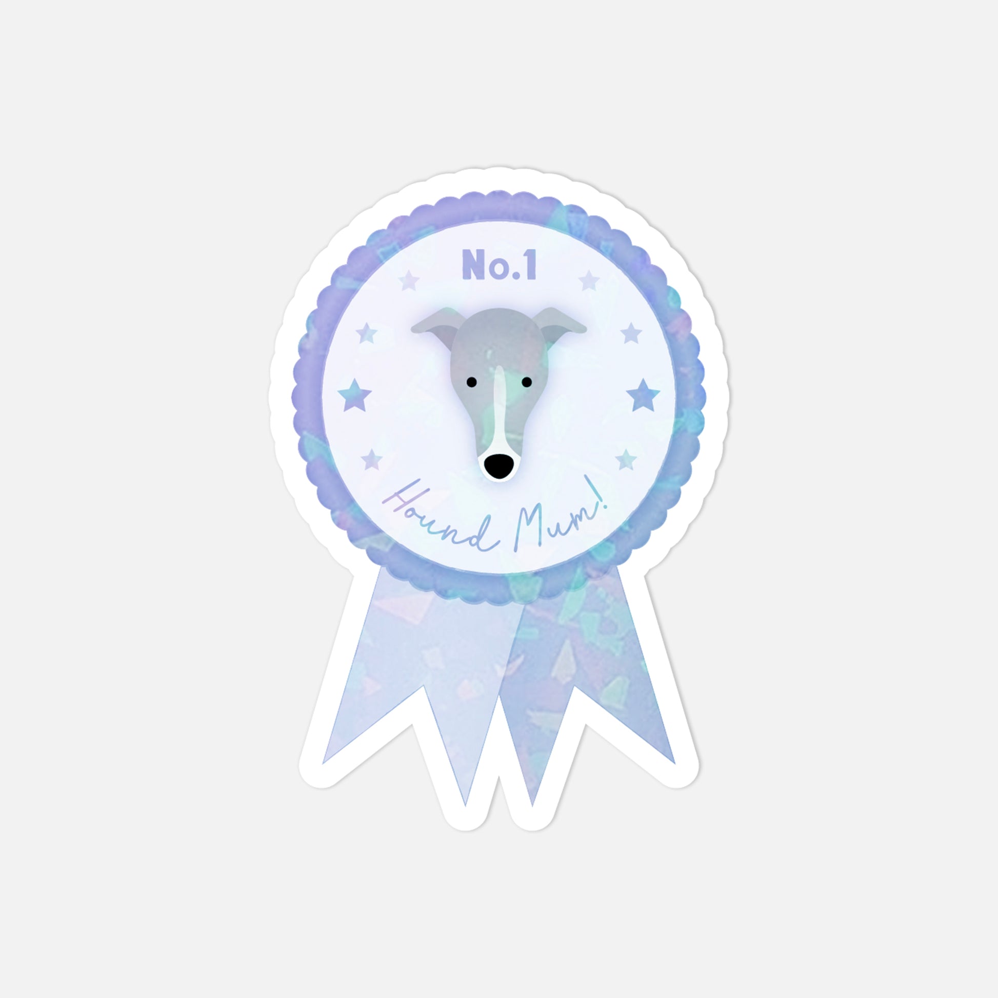Sticker with a dog illustration and 'No. 1 Hound Mind' text on a light gray background