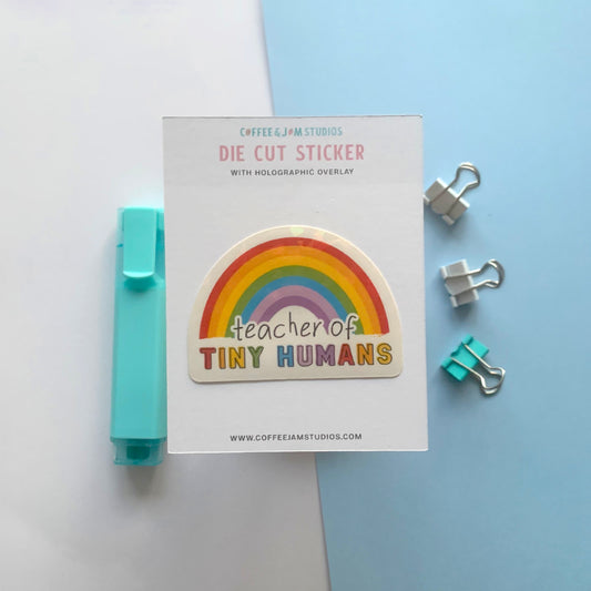 Seconds Teacher of Tiny Humans – Rainbow Die Cut Sticker