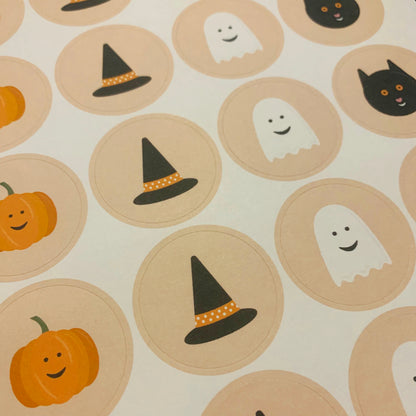 👻 A4 Sticker Sheet of 24 Halloween Stickers – Pumpkin, Witch Hat, Ghost & Black Cat