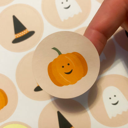 👻 A4 Sticker Sheet of 24 Halloween Stickers – Pumpkin, Witch Hat, Ghost & Black Cat