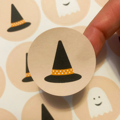 👻 A4 Sticker Sheet of 24 Halloween Stickers – Pumpkin, Witch Hat, Ghost & Black Cat