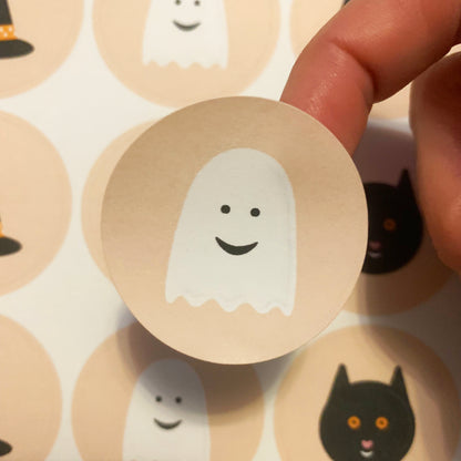 👻 A4 Sticker Sheet of 24 Halloween Stickers – Pumpkin, Witch Hat, Ghost & Black Cat