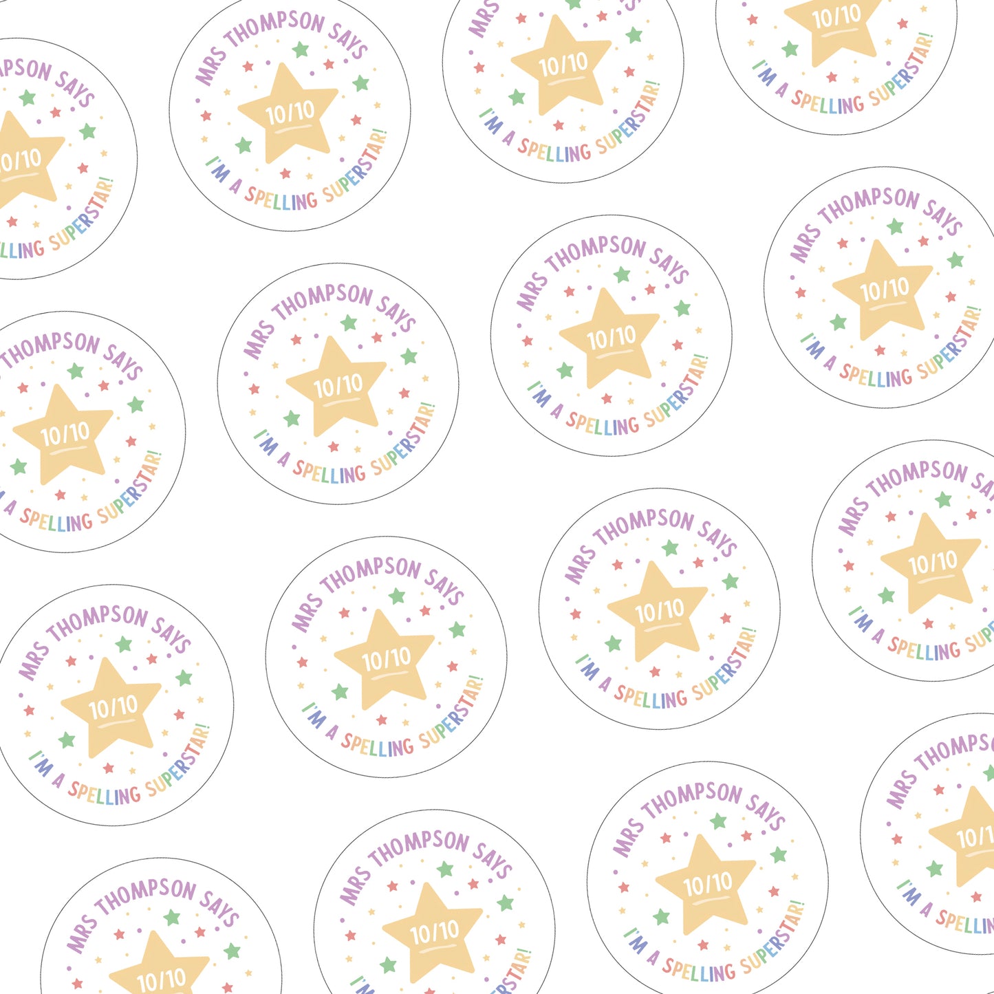 Sticker Sheet for Teacher / Teaching Assistant with Star I'm a Spelling Superstar Digital Preview