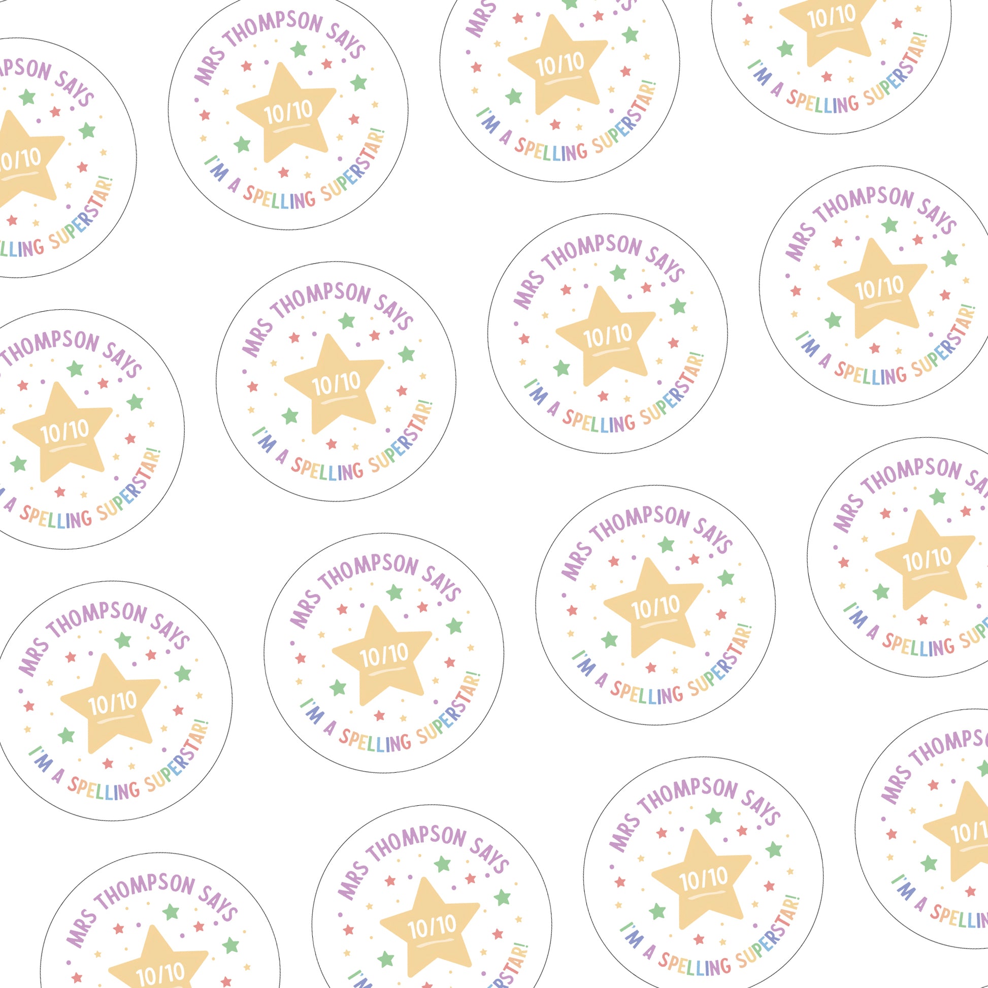 Sticker Sheet for Teacher / Teaching Assistant with Star I'm a Spelling Superstar Digital Preview