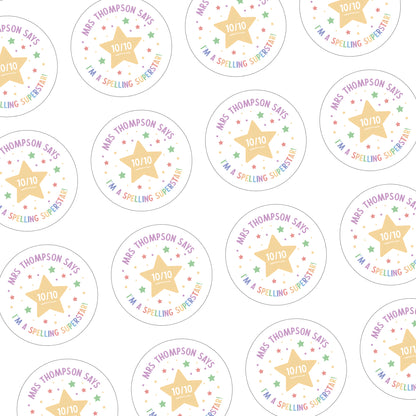 Sticker Sheet for Teacher / Teaching Assistant with Star I'm a Spelling Superstar Digital Preview