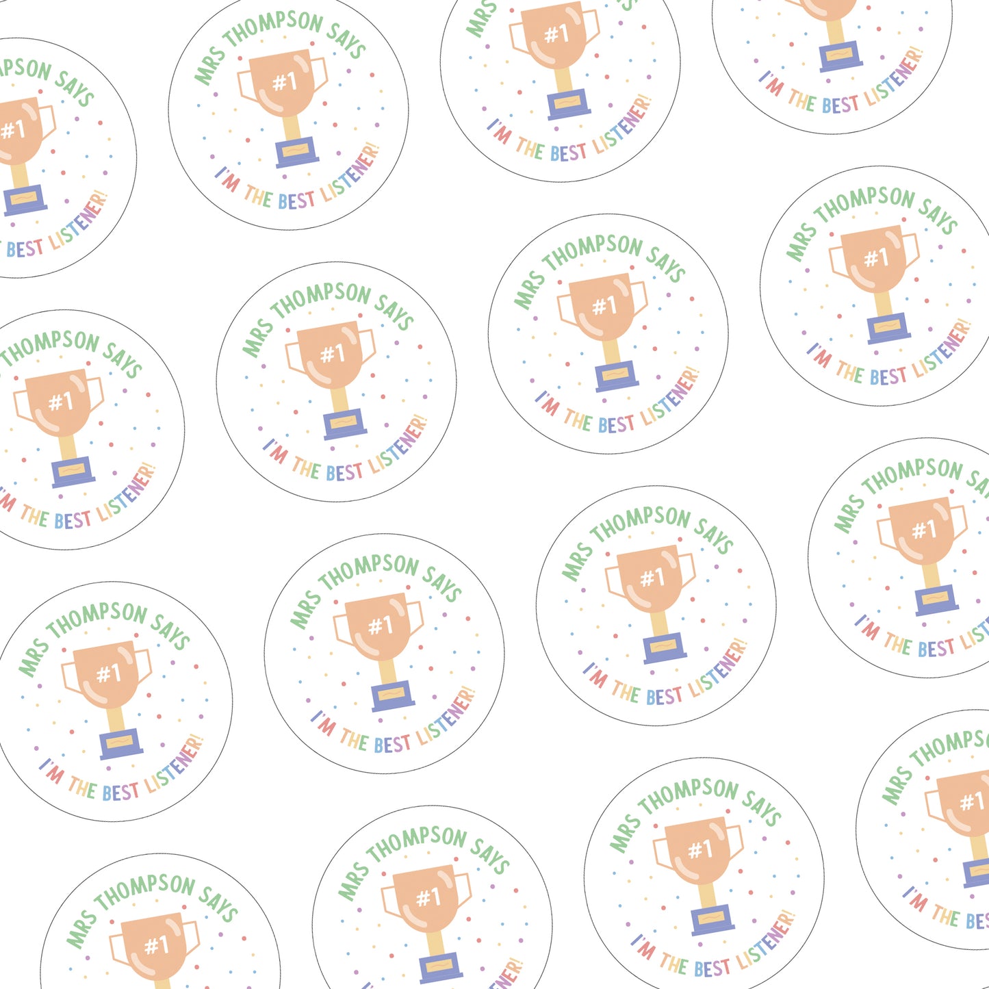 Sticker Sheet for Teacher / Teaching Assistant with Medal / Trophy I'm the Best Listener Digital Copy