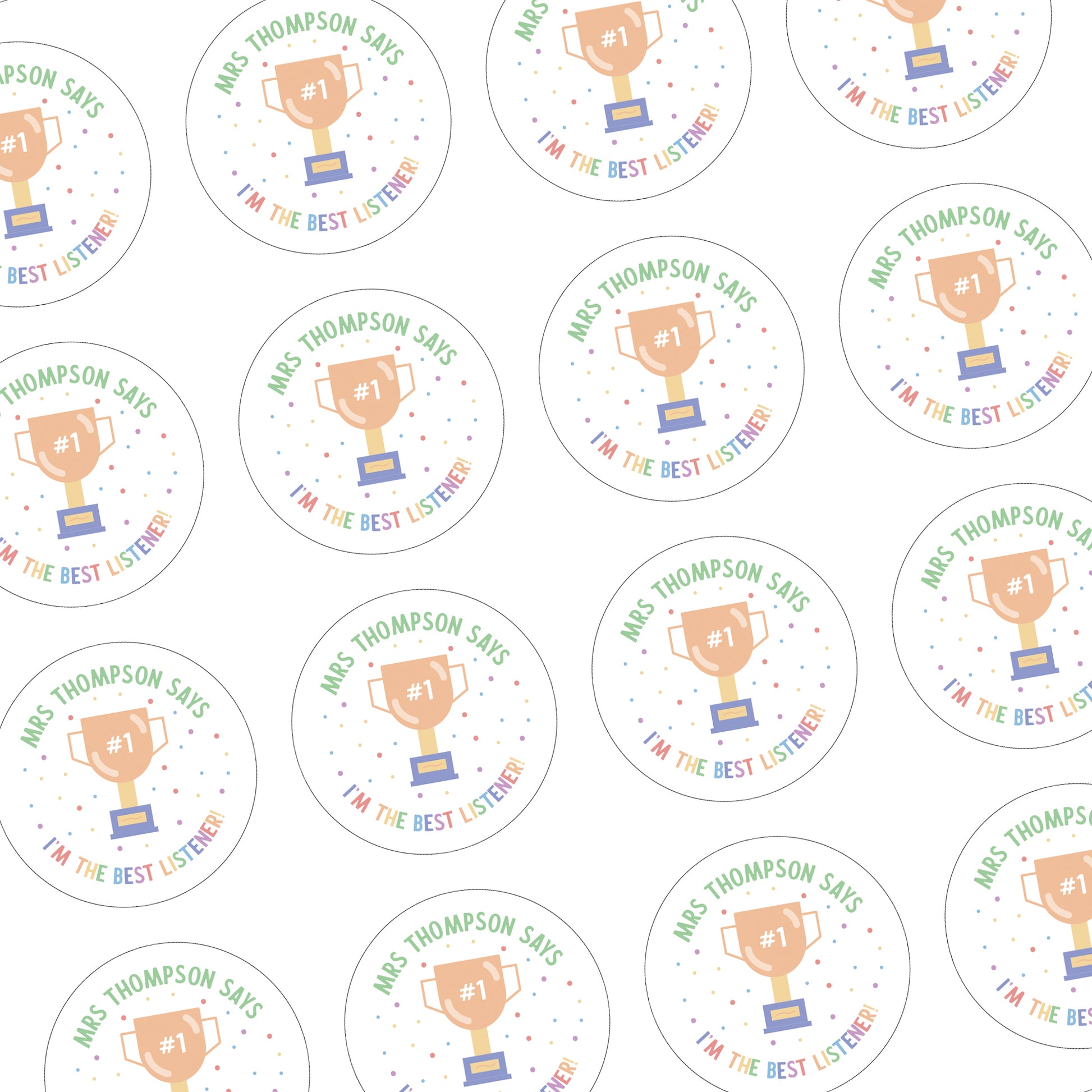 Sticker Sheet for Teacher / Teaching Assistant with Medal / Trophy I'm the Best Listener Digital Copy