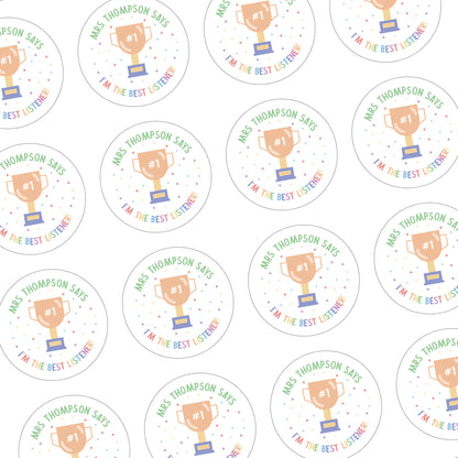 Sticker Sheet for Teacher / Teaching Assistant with Medal / Trophy I'm the Best Listener Digital Copy