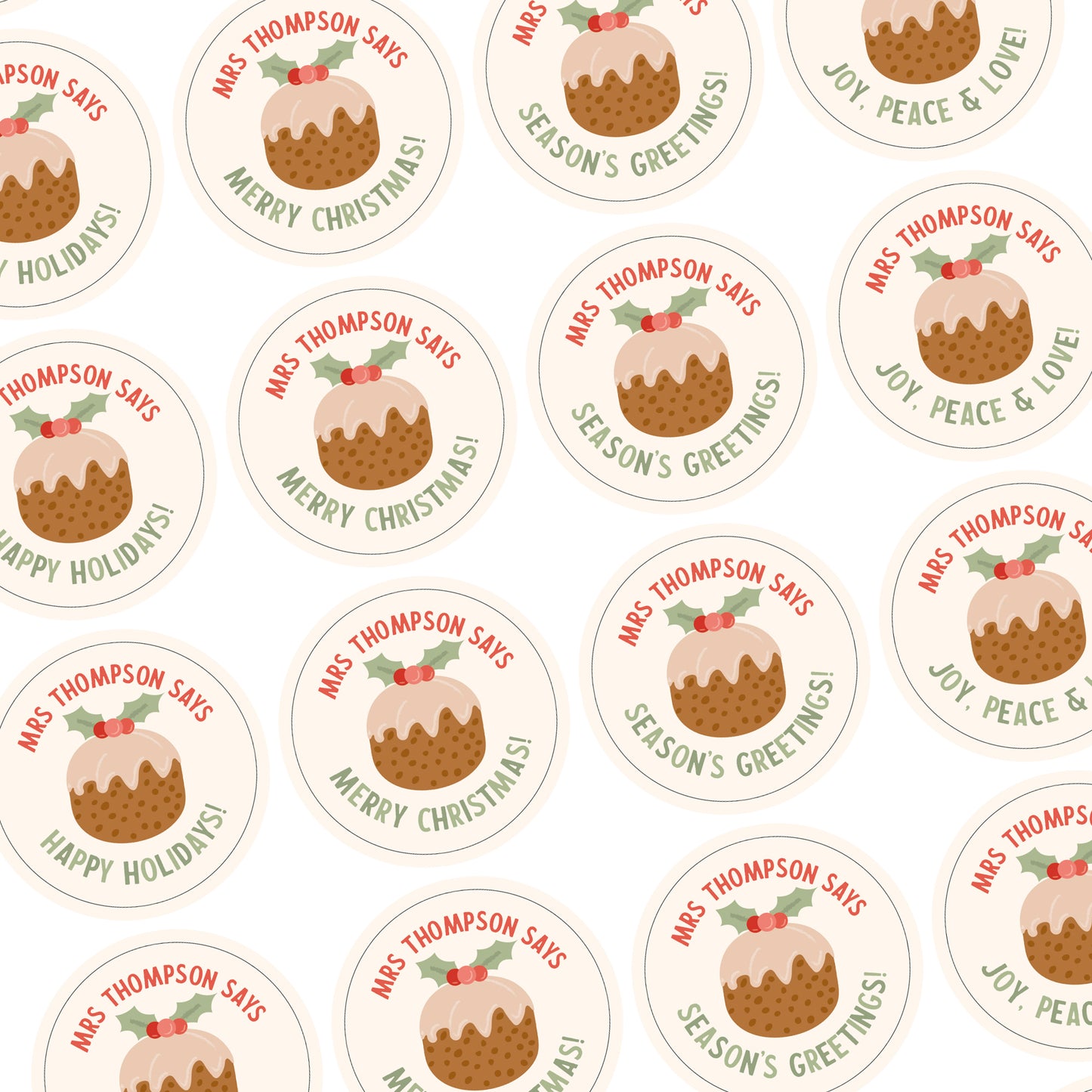Sticker Sheet for Teacher / Teaching Assistant with Christmas Pudding Digital