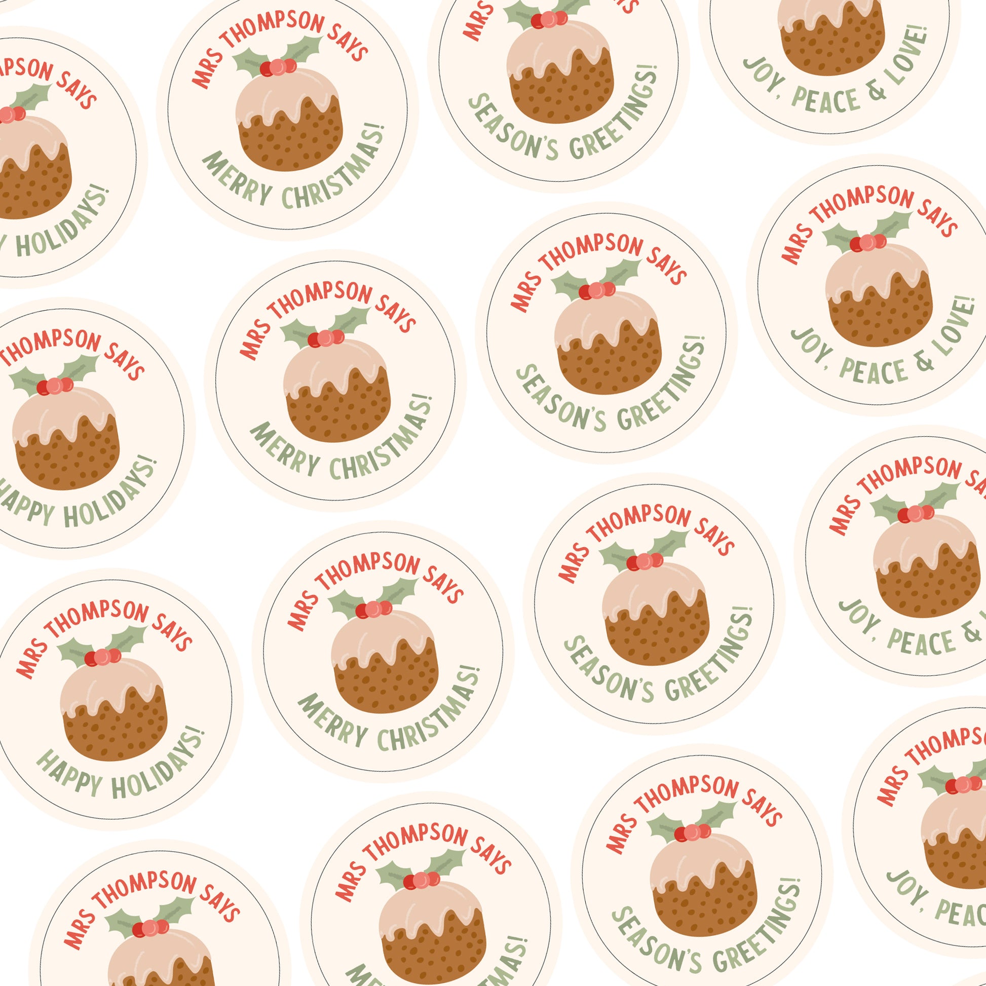 Sticker Sheet for Teacher / Teaching Assistant with Christmas Pudding Digital