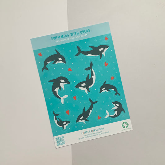 🐋 "Swimming With Orcas" - Splashproof Sticker Sheet