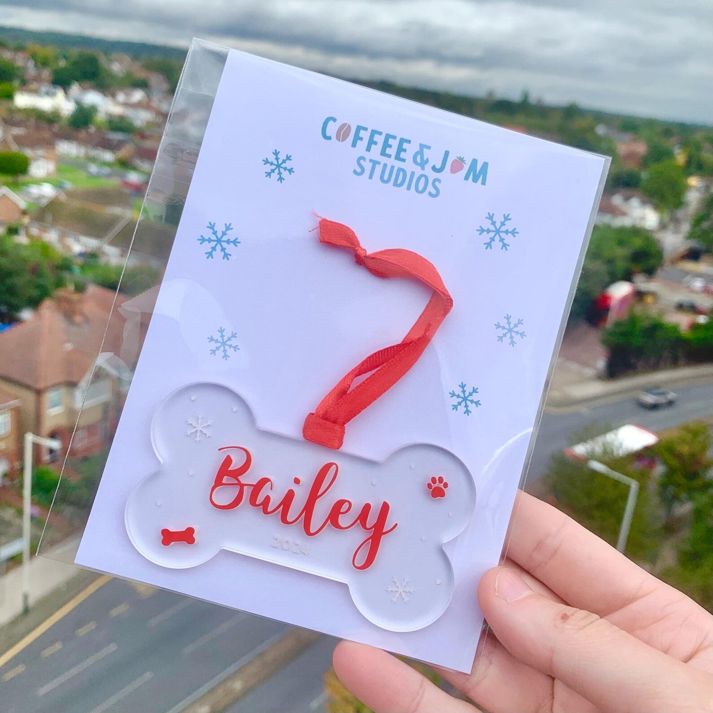 🦴 Personalised Dog Bone Christmas Ornament – Acrylic Bauble | Memorial Gift | First Puppy Christmas | 6 Colour Options