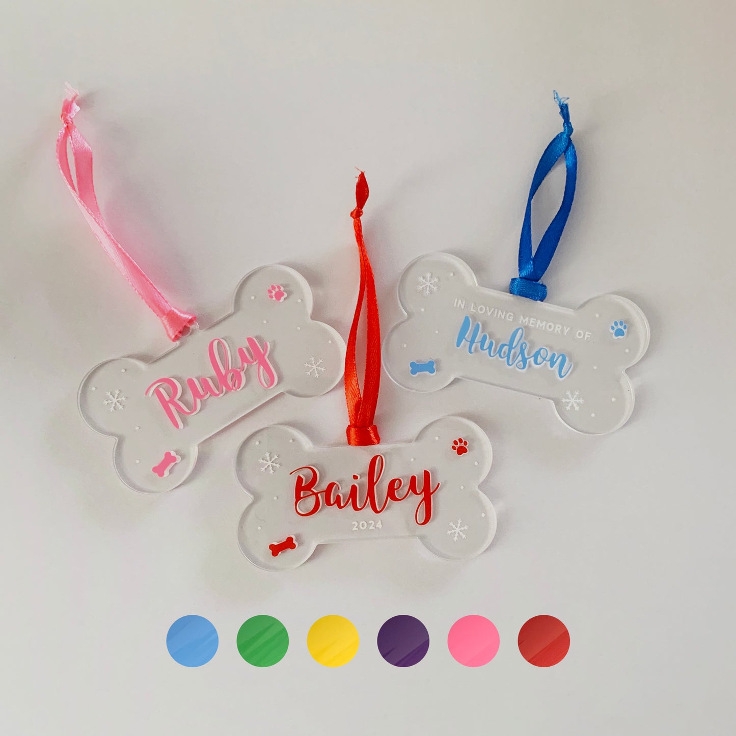 🦴 Personalised Dog Bone Christmas Ornament – Acrylic Bauble | Memorial Gift | First Puppy Christmas | 6 Colour Options