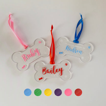 🦴 Personalised Dog Bone Christmas Ornament – Acrylic Bauble | Memorial Gift | First Puppy Christmas | 6 Colour Options