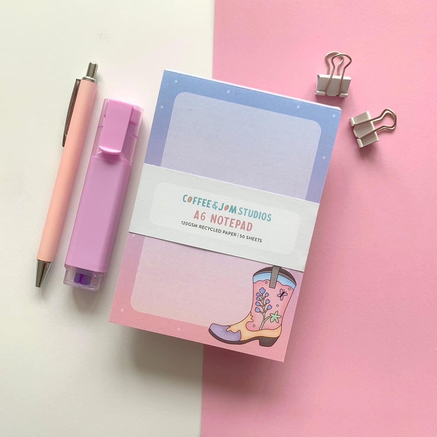 👢 Floral Cowboy Boot – Recycled A6 Notepad